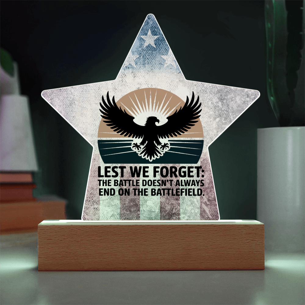 Lest We Forget: Printed Star 7" Acrylic Plaque: Honoring Heroes & Promoting Mental Health Awareness