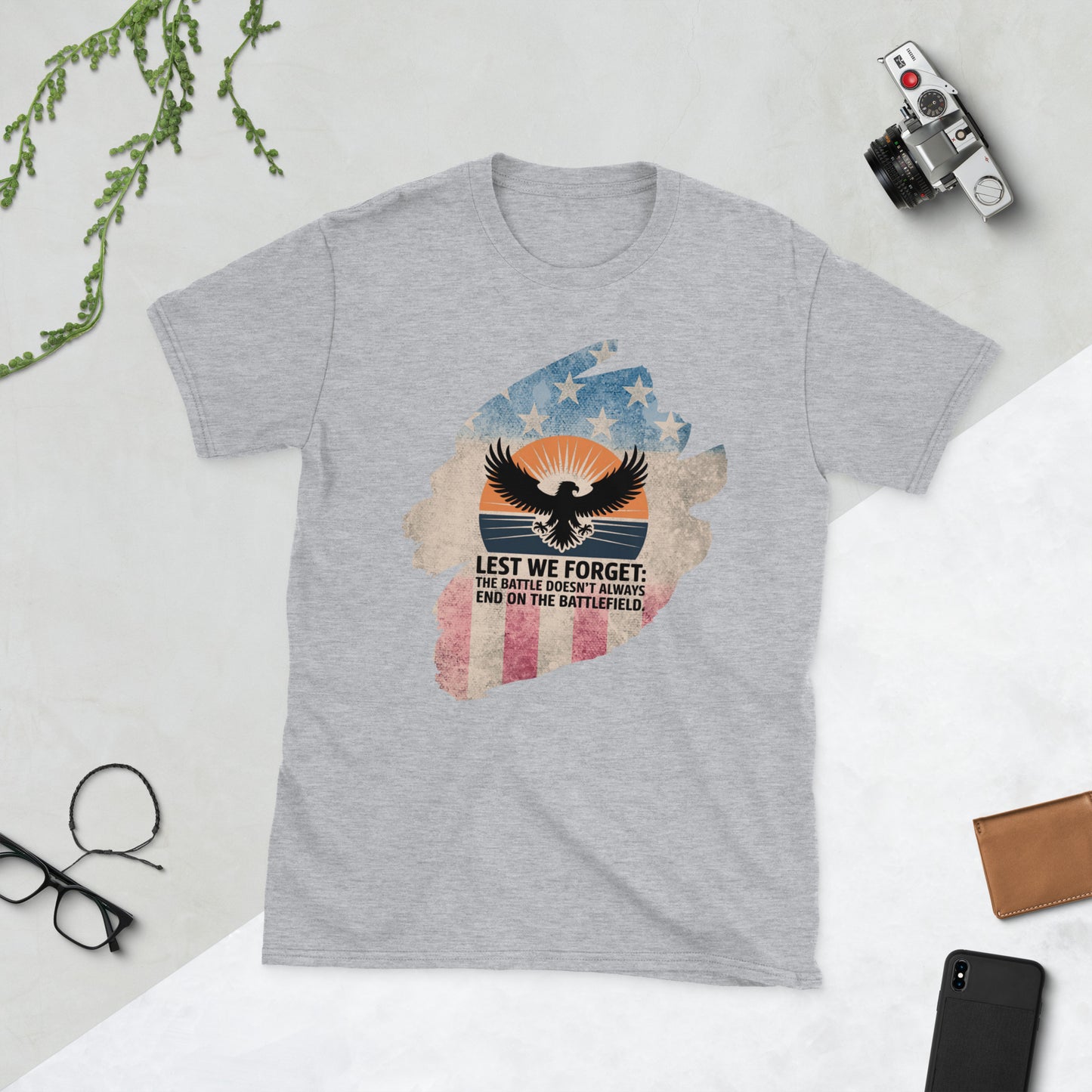 Lest We Forget T-Shirt | Veteran Tribute Gift | PTSD Awareness Shirt | Memorial Day Tee | Mental Health Support Unisex Shirt