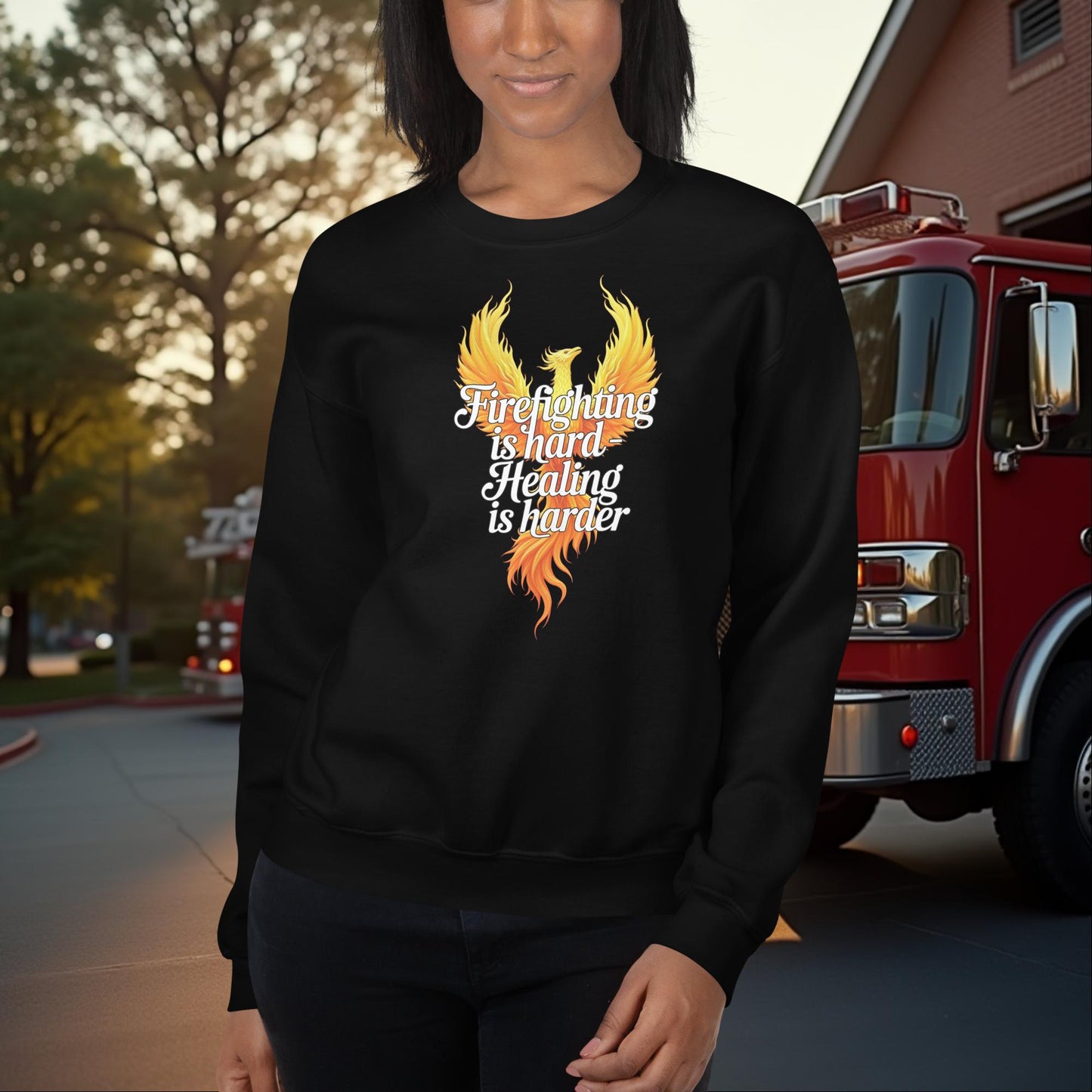 Firefighting Is Hard Healing Is Harder firefighter sweatshirt for mental health awareness