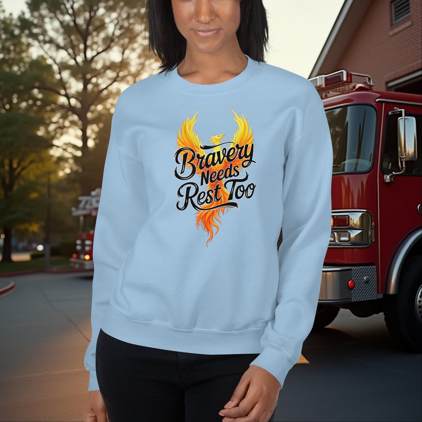 Bravery Needs Rest Too firefighter crew neck sweatshirt for mental health and recovery