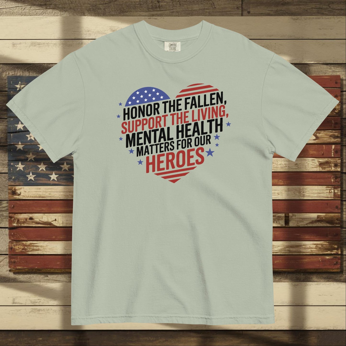 Honor the Fallen heavyweight t-shirt for Memorial Day tribute and personalized veteran remembrance