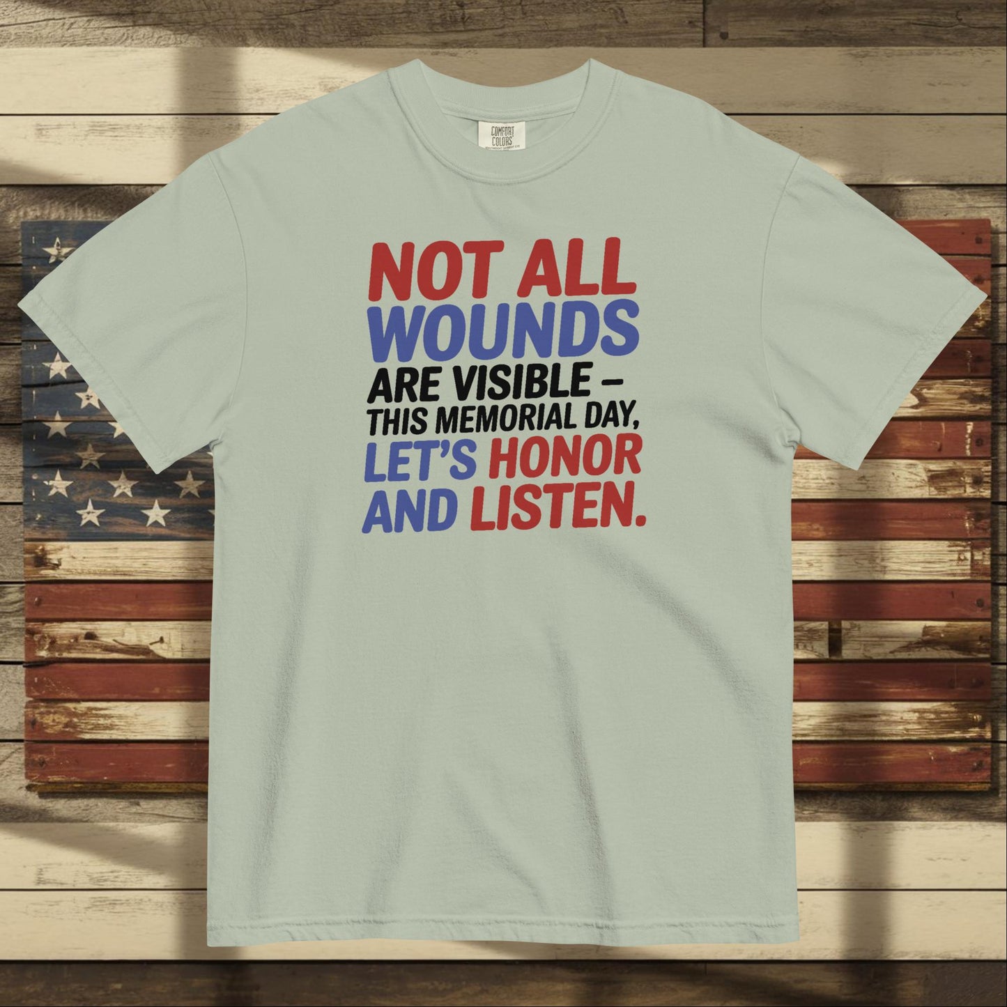 Not All Wounds Are Visible heavyweight t-shirt with mental health support message for veterans and responders