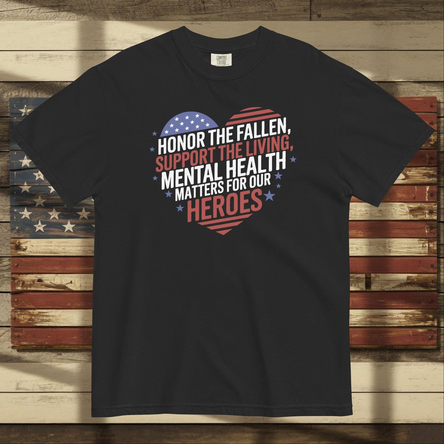 Honor the Fallen heavyweight t-shirt for Memorial Day tribute and personalized veteran remembrance