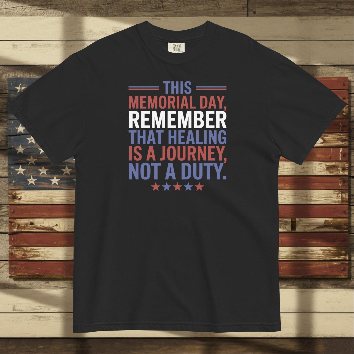 This Memorial Day Remember heavyweight t-shirt for honoring fallen heroes and supporting mental health
