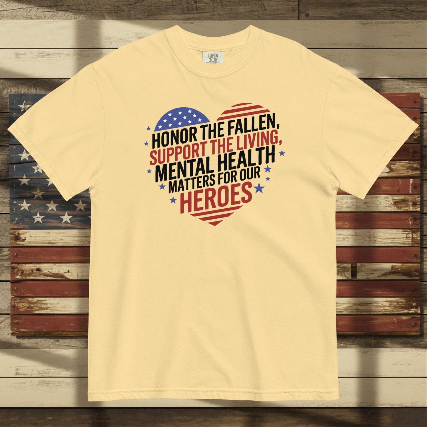 Honor the Fallen heavyweight t-shirt for Memorial Day tribute and personalized veteran remembrance