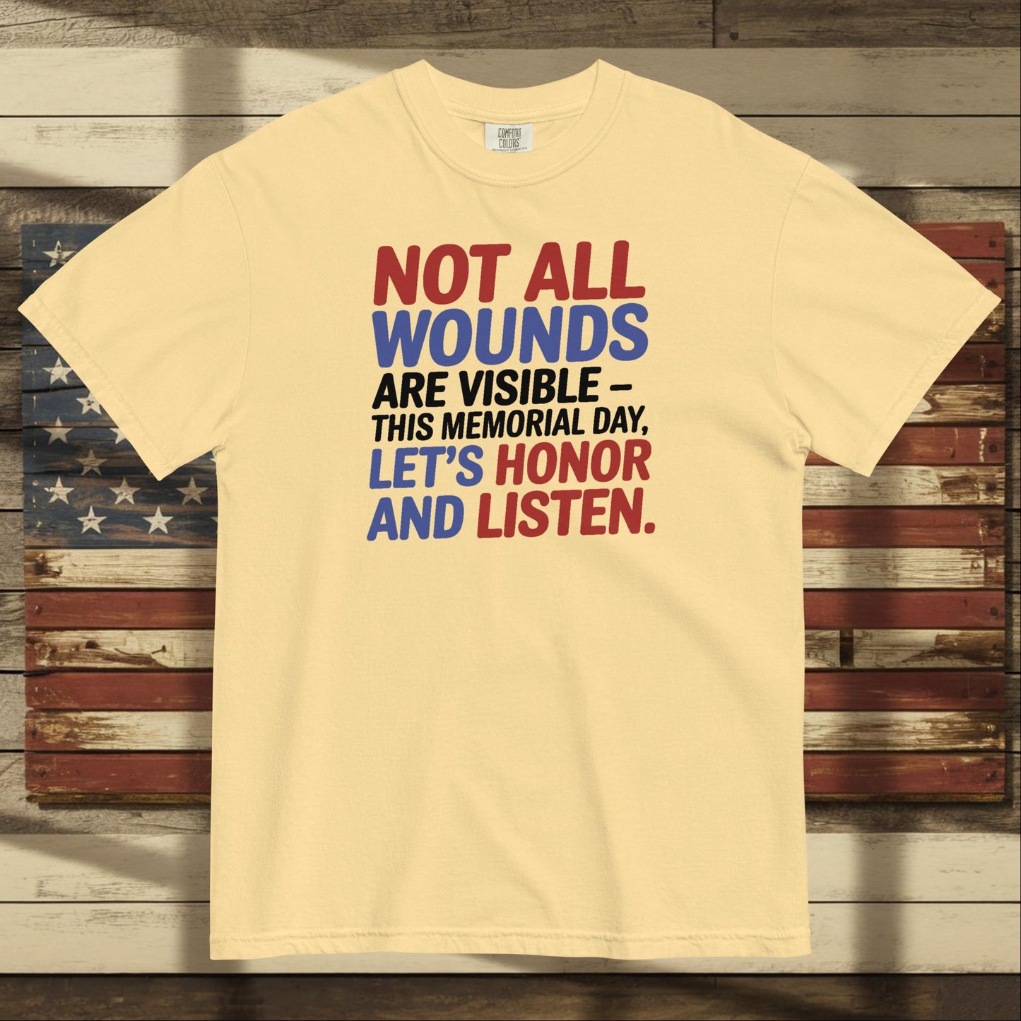 Not All Wounds Are Visible heavyweight t-shirt with mental health support message for veterans and responders