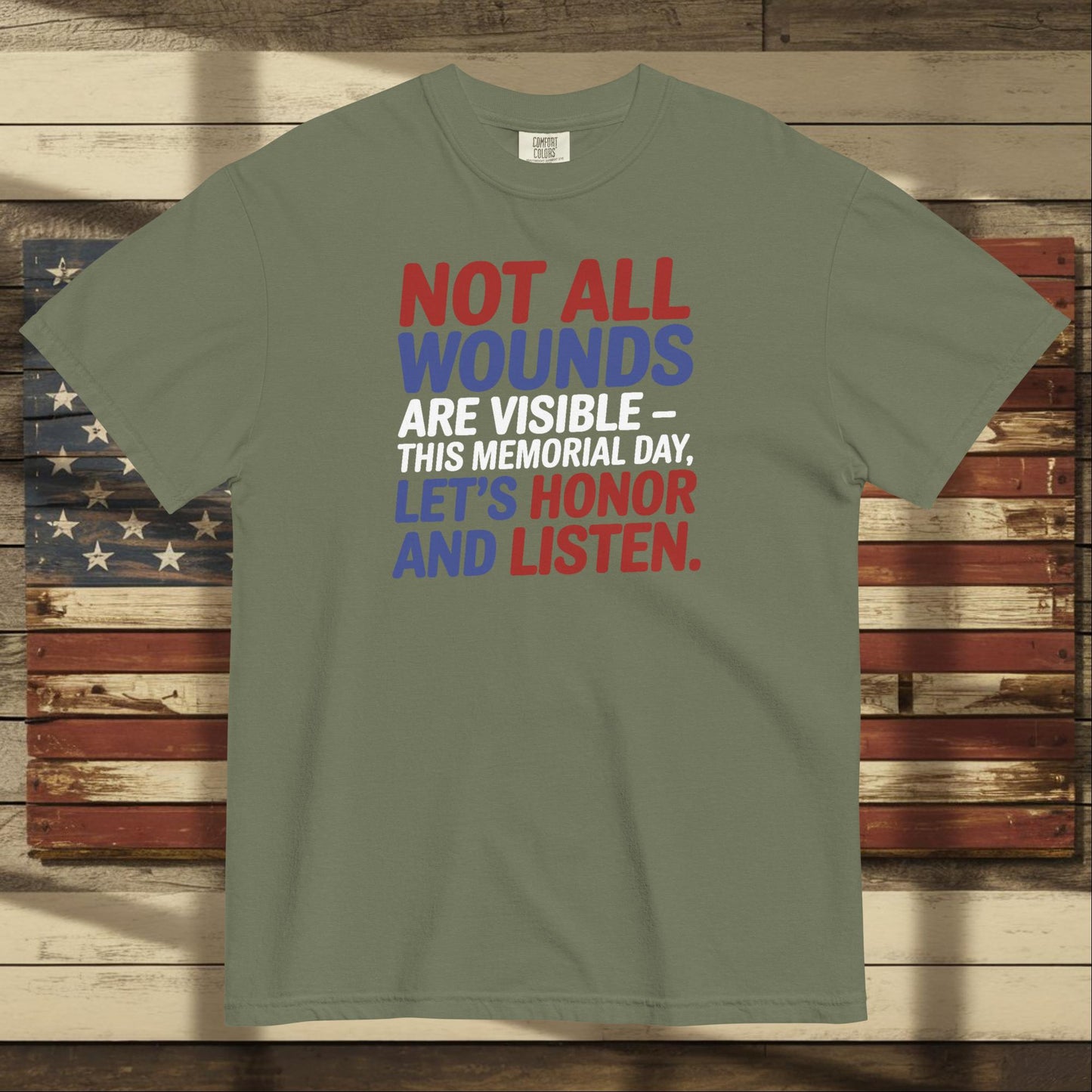 Not All Wounds Are Visible heavyweight t-shirt with mental health support message for veterans and responders