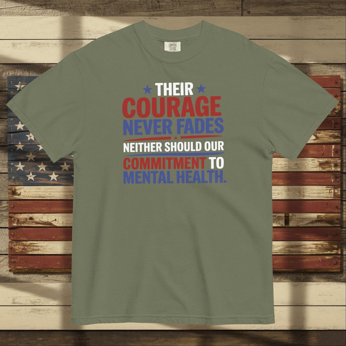 Their Courage Never Fades heavyweight t-shirt with tribute to military bravery and PTSD awareness