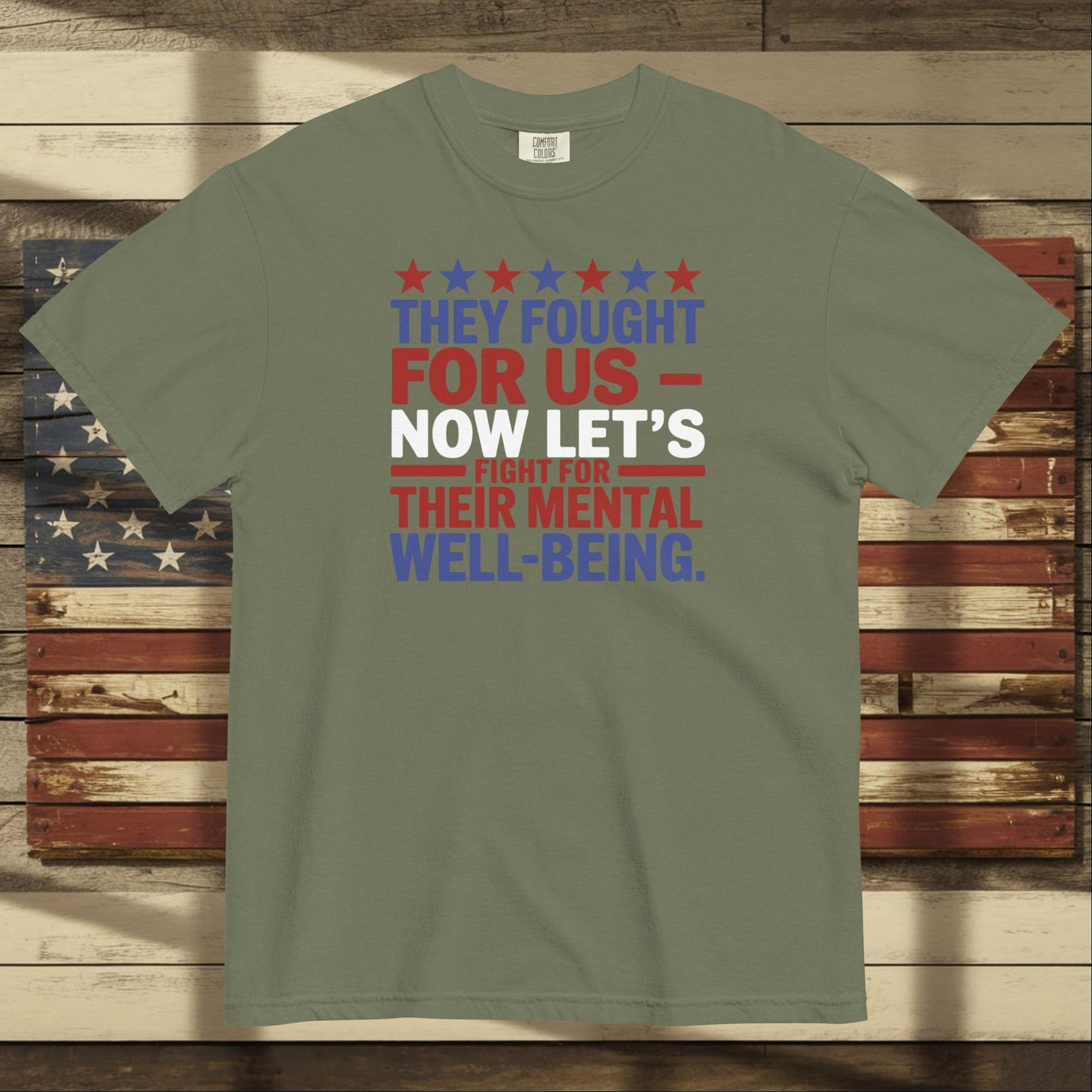 They Fought for Us heavyweight t-shirt with personalized military tribute and patriotic support