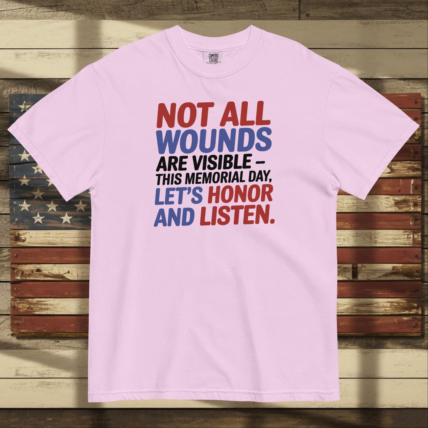 Not All Wounds Are Visible heavyweight t-shirt with mental health support message for veterans and responders