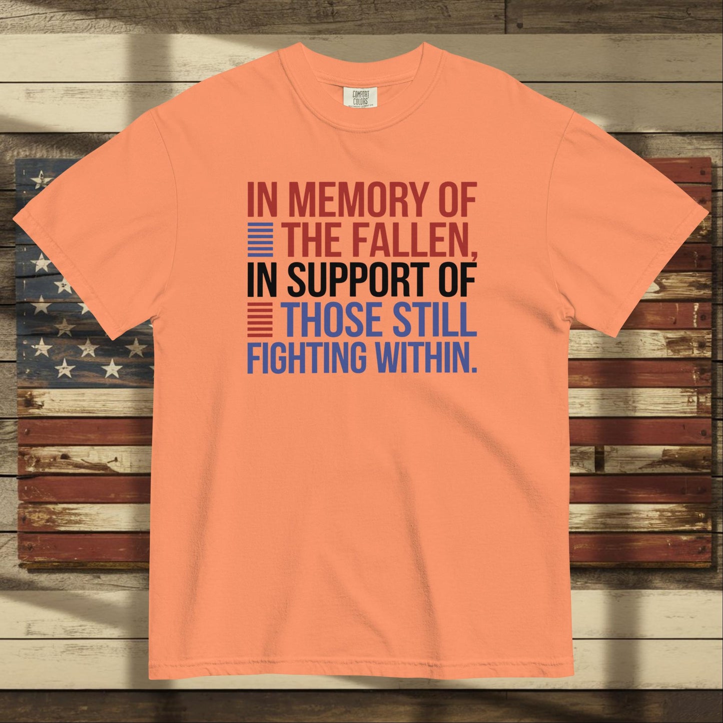 In Memory of the Fallen heavyweight t-shirt with veteran loss tribute and personalized PTSD awareness