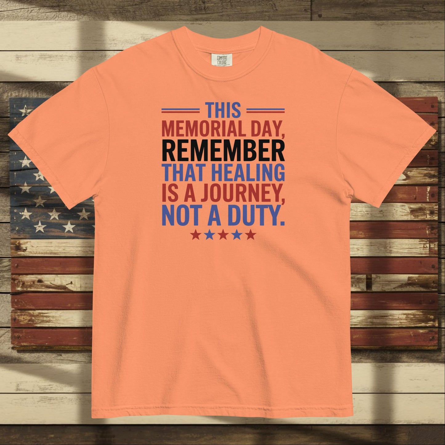 This Memorial Day Remember heavyweight t-shirt for honoring fallen heroes and supporting mental health