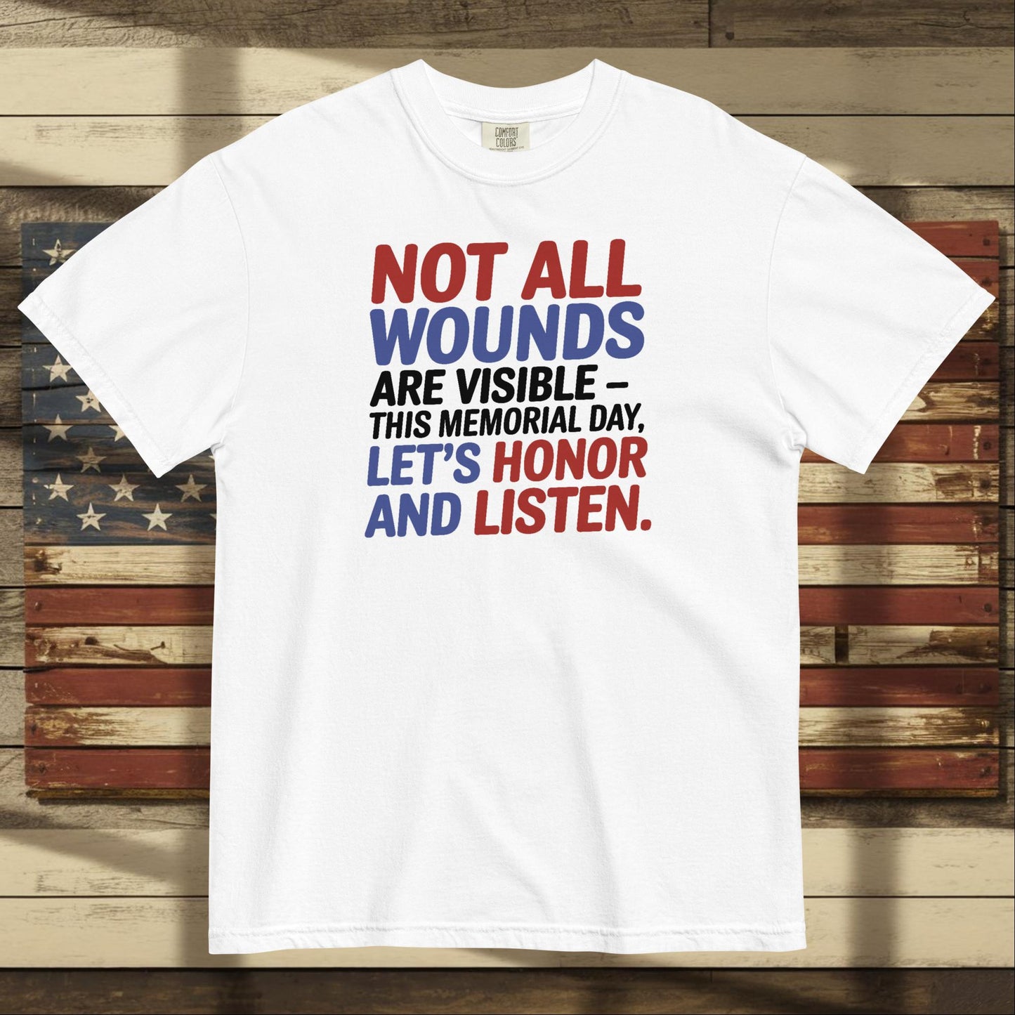 Not All Wounds Are Visible heavyweight t-shirt with mental health support message for veterans and responders