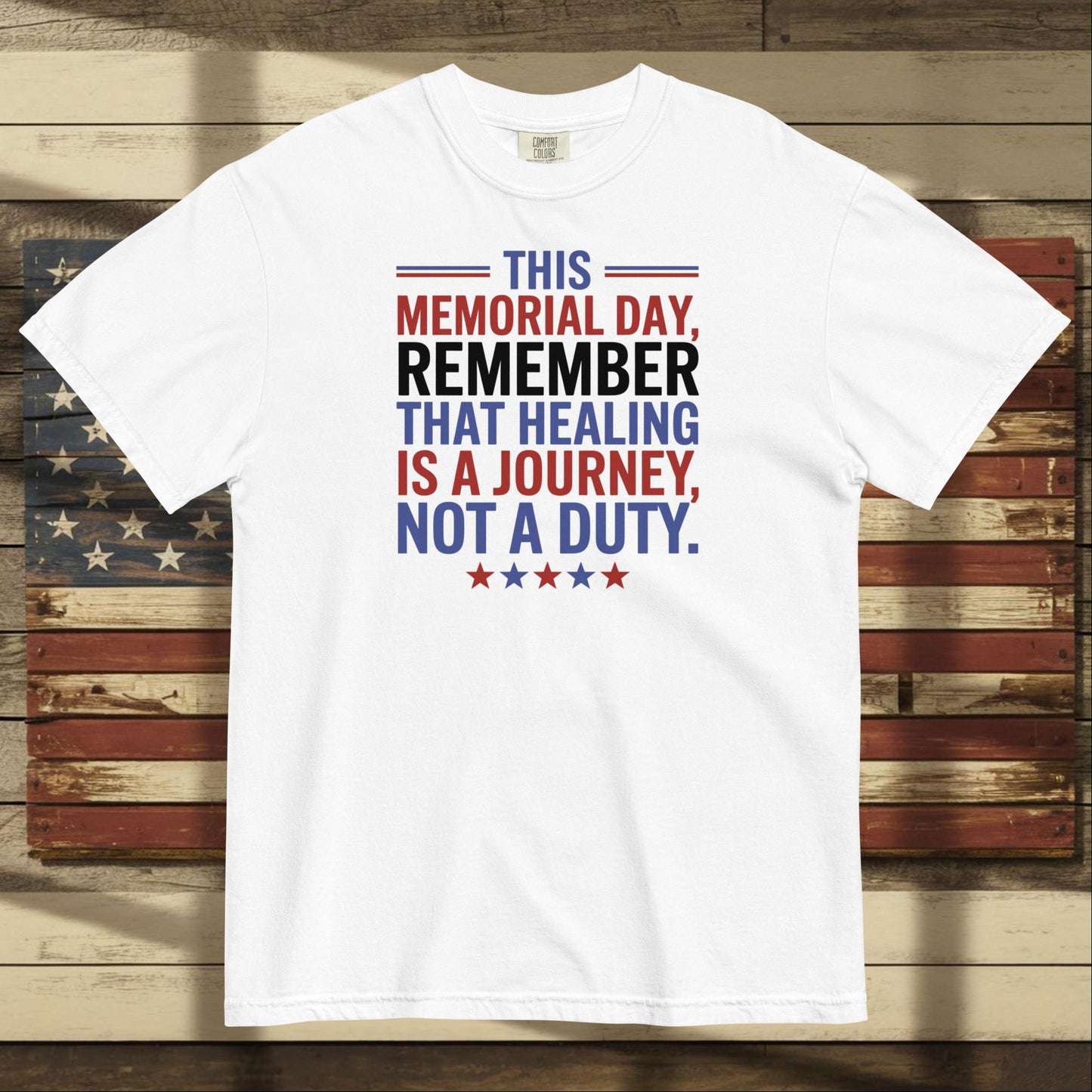 This Memorial Day Remember heavyweight t-shirt for honoring fallen heroes and supporting mental health