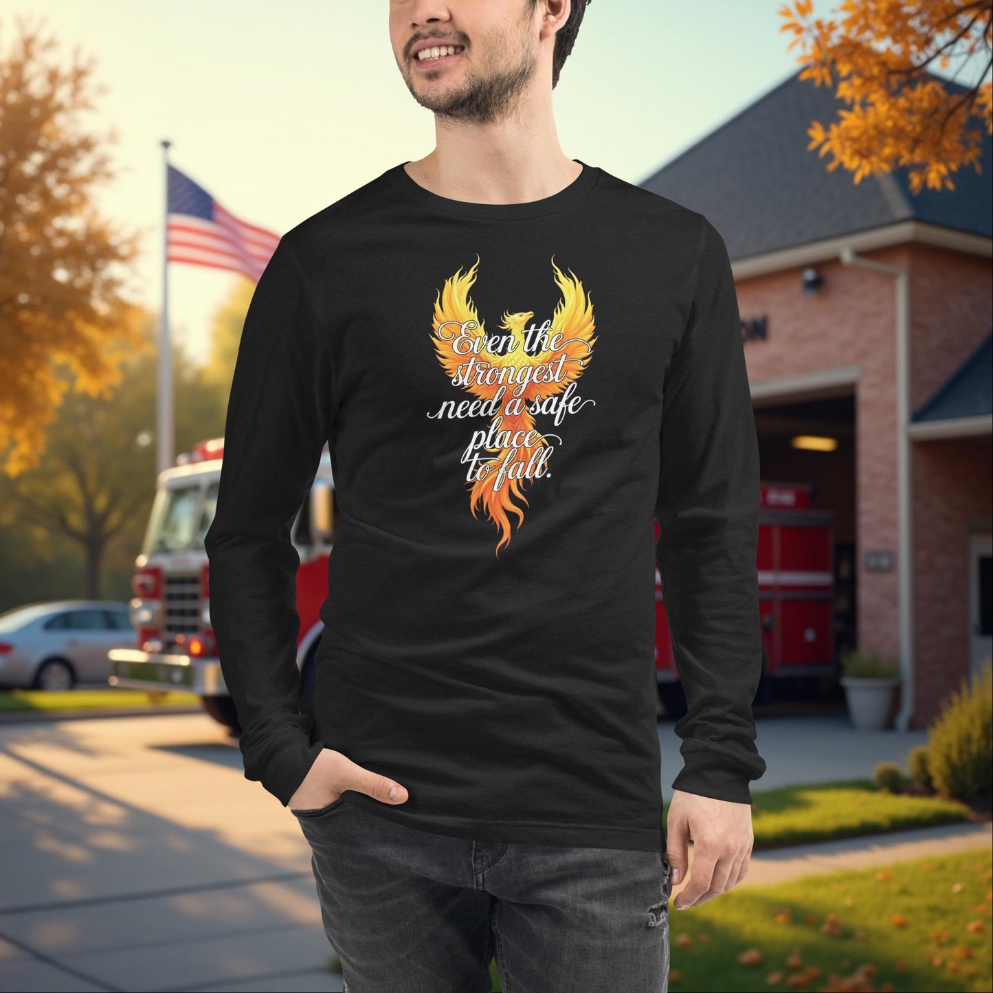Even The Strongest Need A Safe Place Firefighter PTSD Long Sleeve Tee Mental Health Gift