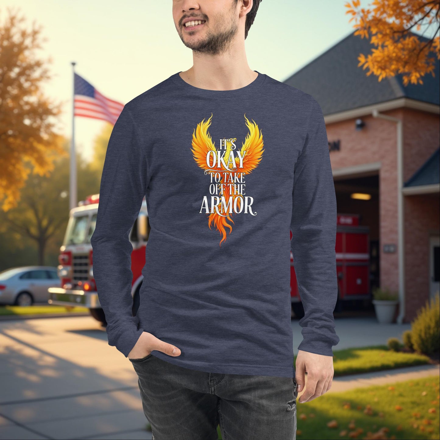 Its Okay To Take Off The Armor Firefighter PTSD Awareness Long Sleeve Tee