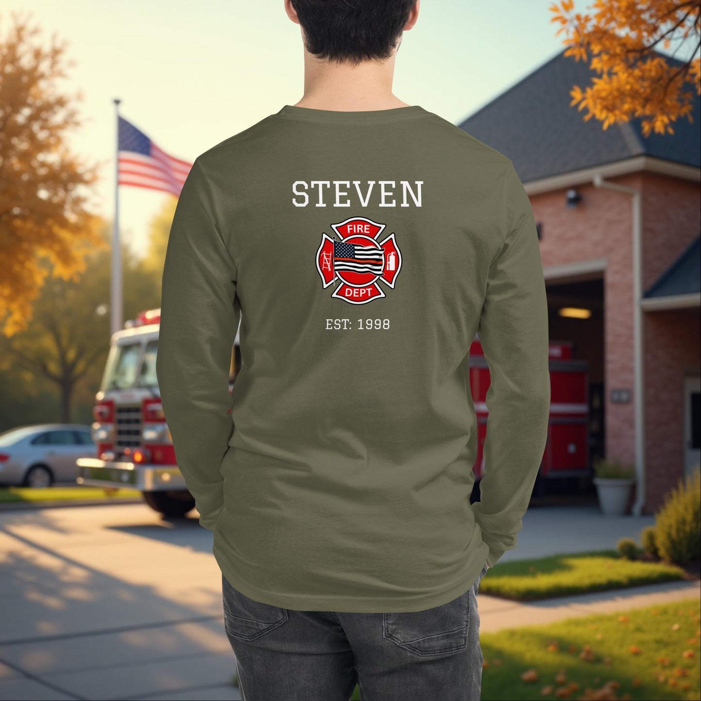 Courage Under Fire Firefighter Tribute Long Sleeve Tee for Bravery and PTSD Awareness