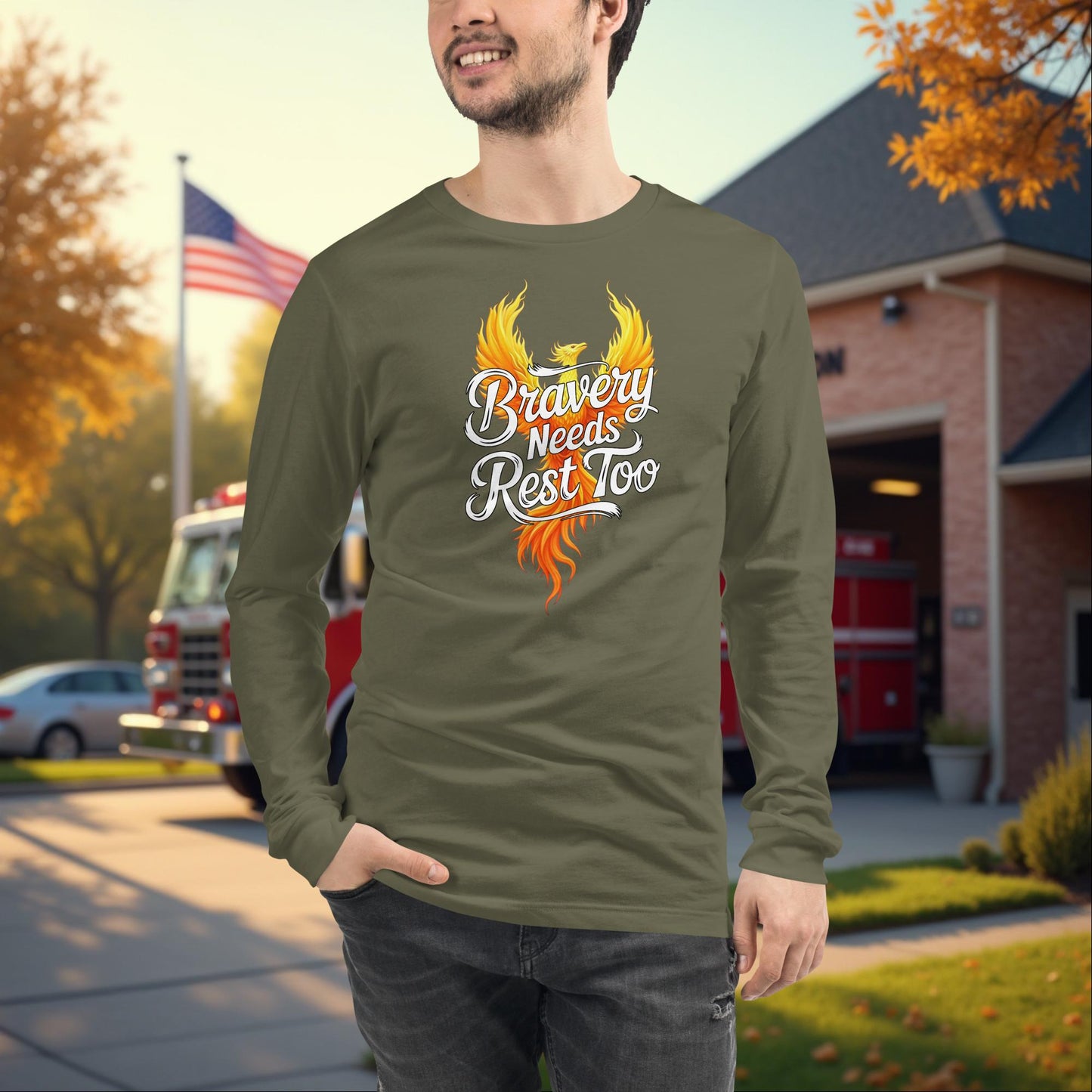 Bravery Needs Rest Too Firefighter Wellness Long Sleeve Tee for Mental Health Support