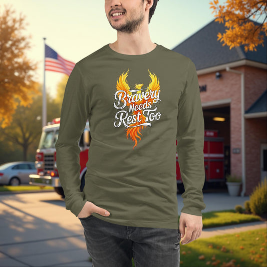 Bravery Needs Rest Too Firefighter Wellness Long Sleeve Tee for Mental Health Support