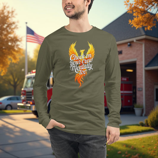 Check On Your Crew Firefighter Peer Support Long Sleeve Tee Mental Health Awareness