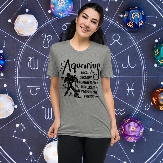 Aquarius zodiac t-shirt with astrology design, short sleeve unisex horoscope tee