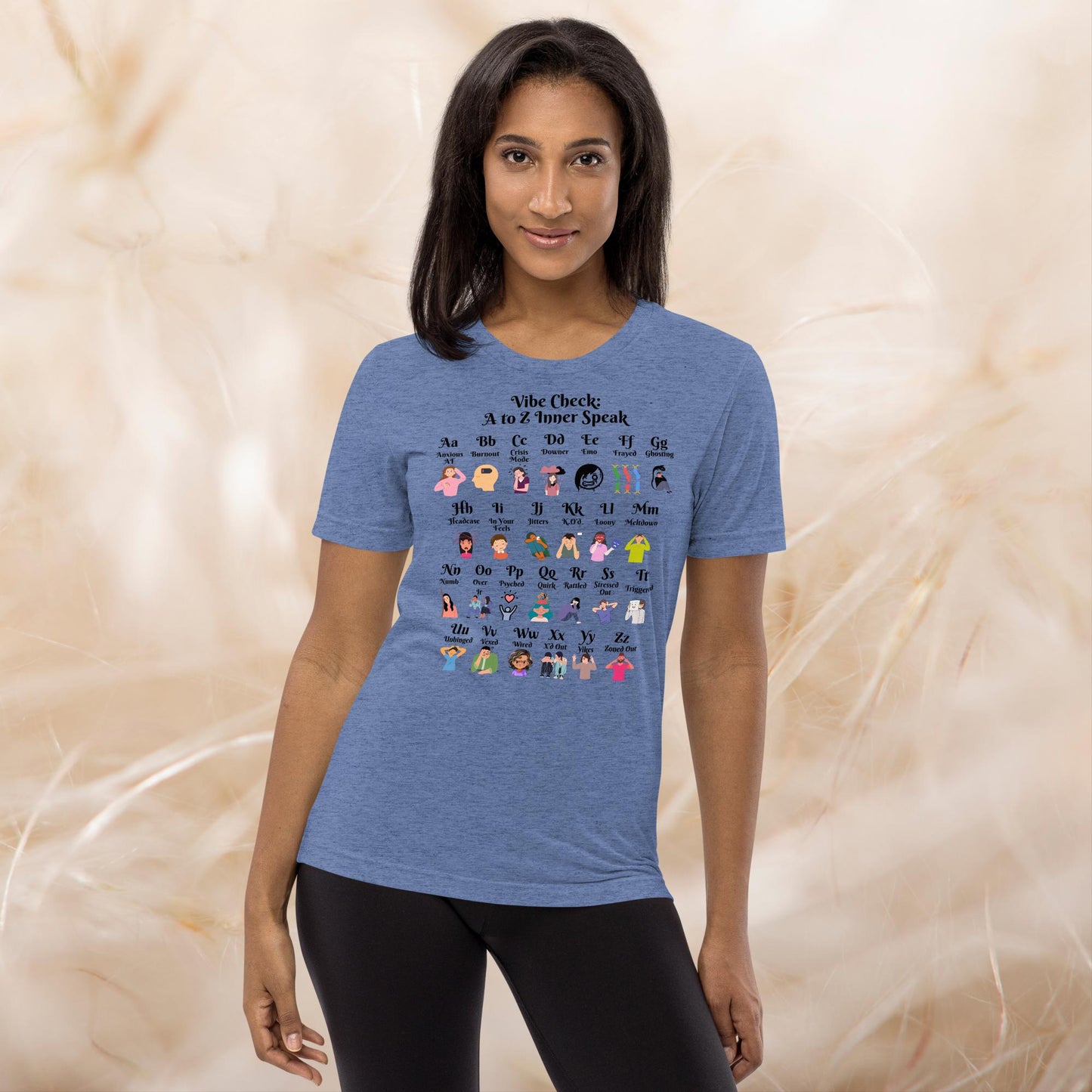 Vibe Check A-Z Mental Health Slang Shirt, Motivational Tee, Self-Care Tri-Blend Apparel, Therapy Gift for Anxiety