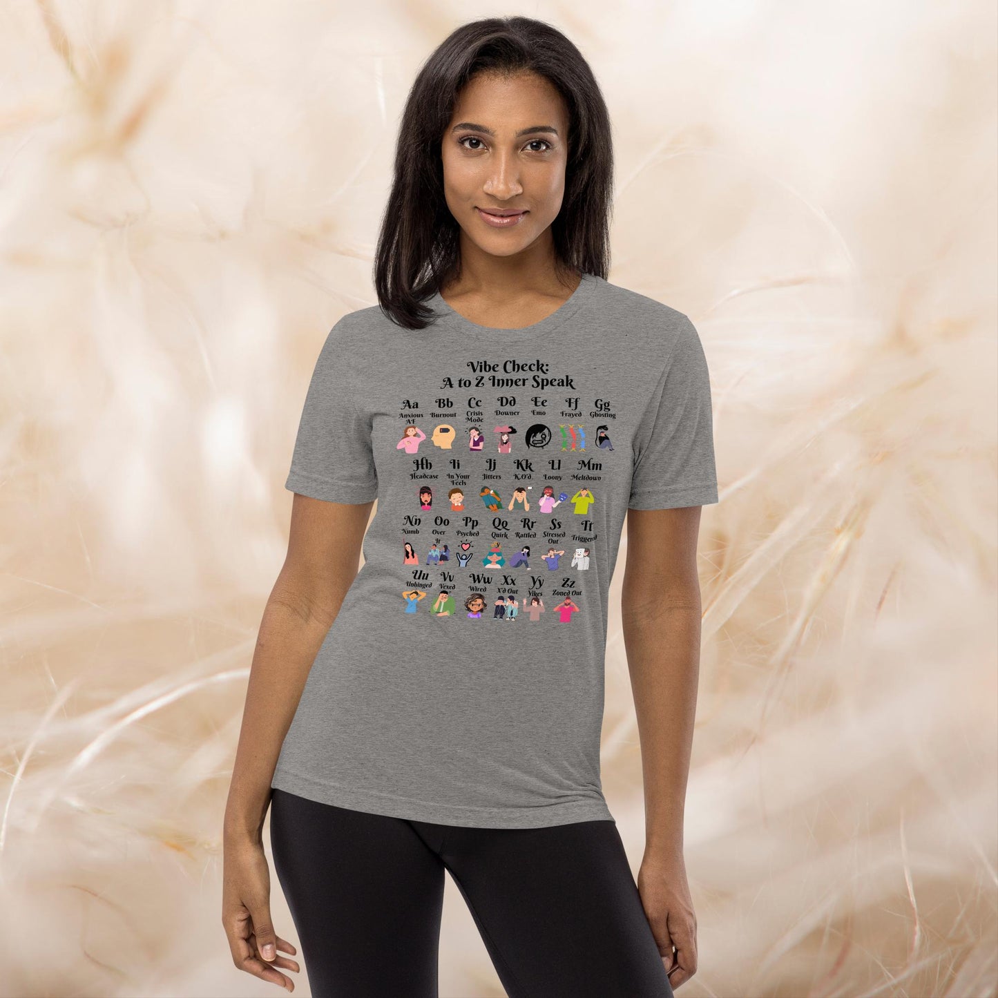 Vibe Check A-Z Mental Health Slang Shirt, Motivational Tee, Self-Care Tri-Blend Apparel, Therapy Gift for Anxiety
