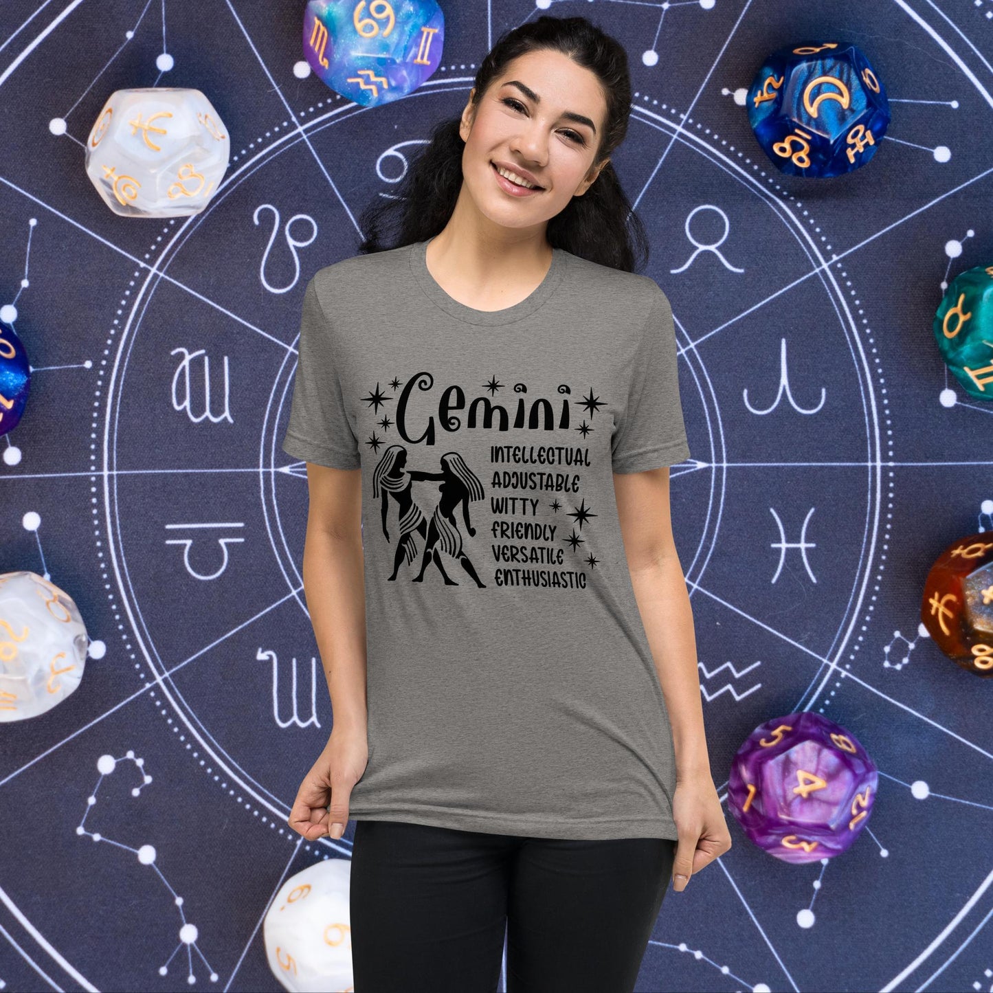 Gemini zodiac t-shirt with astrology design, short sleeve horoscope tee