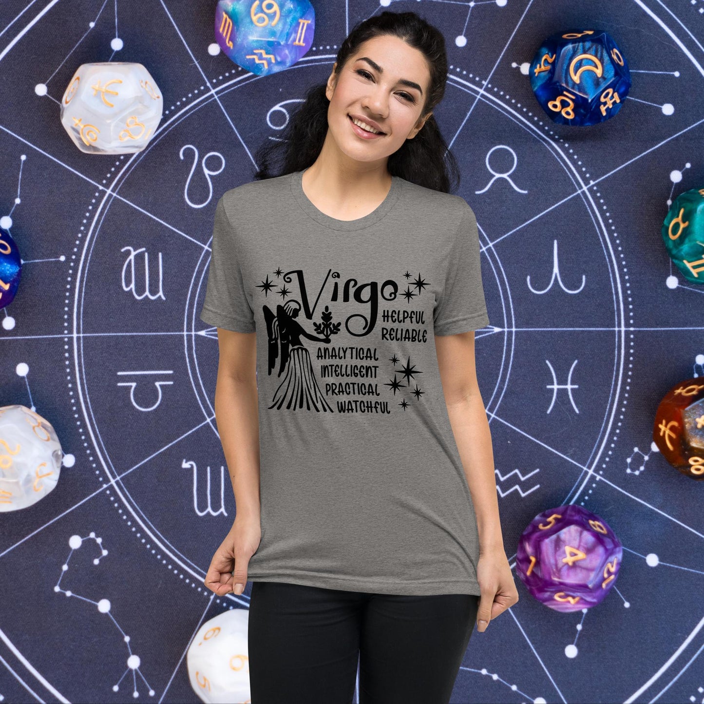 Virgo zodiac t-shirt with astrology graphic, short sleeve horoscope tee