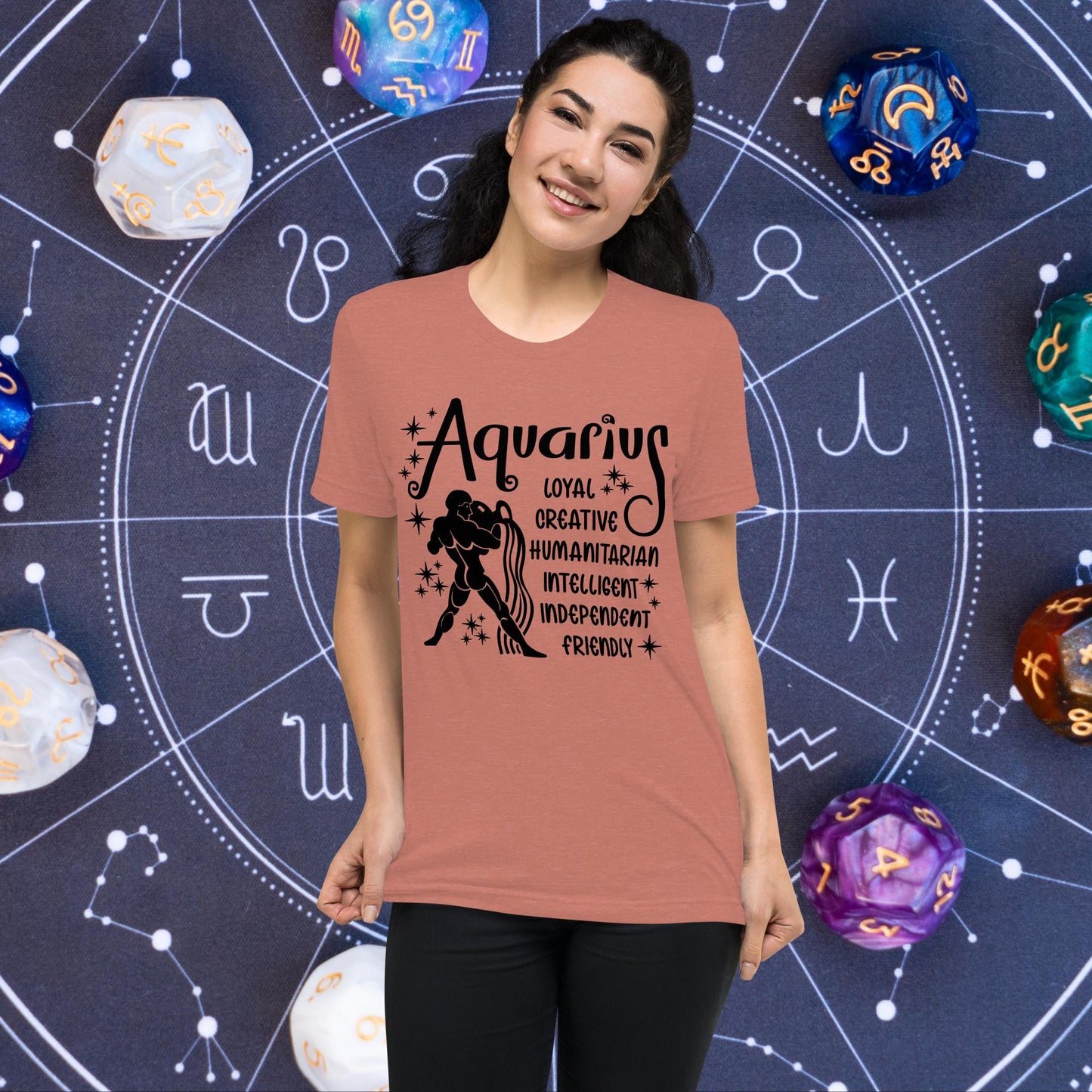 Aquarius zodiac t-shirt with astrology design, short sleeve unisex horoscope tee