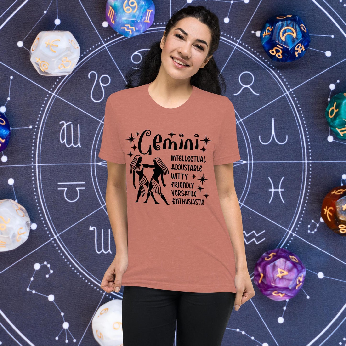 Gemini zodiac t-shirt with astrology design, short sleeve horoscope tee
