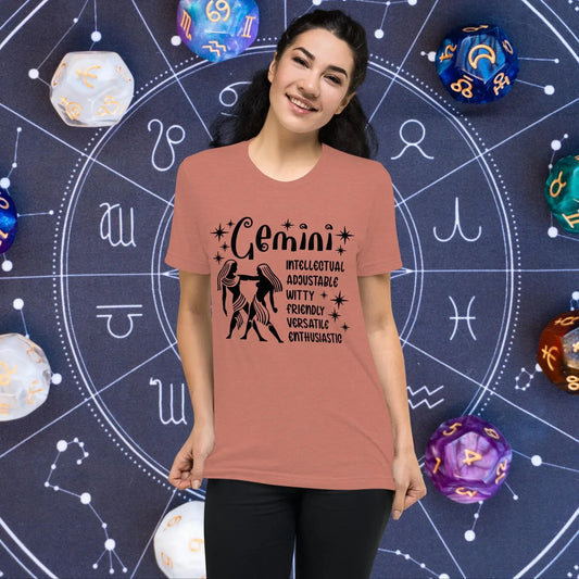 Gemini zodiac t-shirt with astrology design, short sleeve horoscope tee