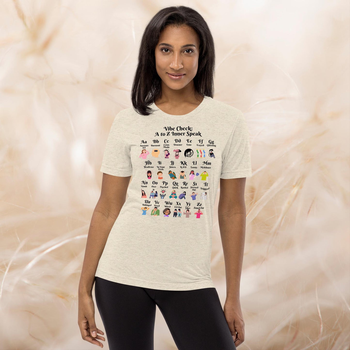 Vibe Check A-Z Mental Health Slang Shirt, Motivational Tee, Self-Care Tri-Blend Apparel, Therapy Gift for Anxiety