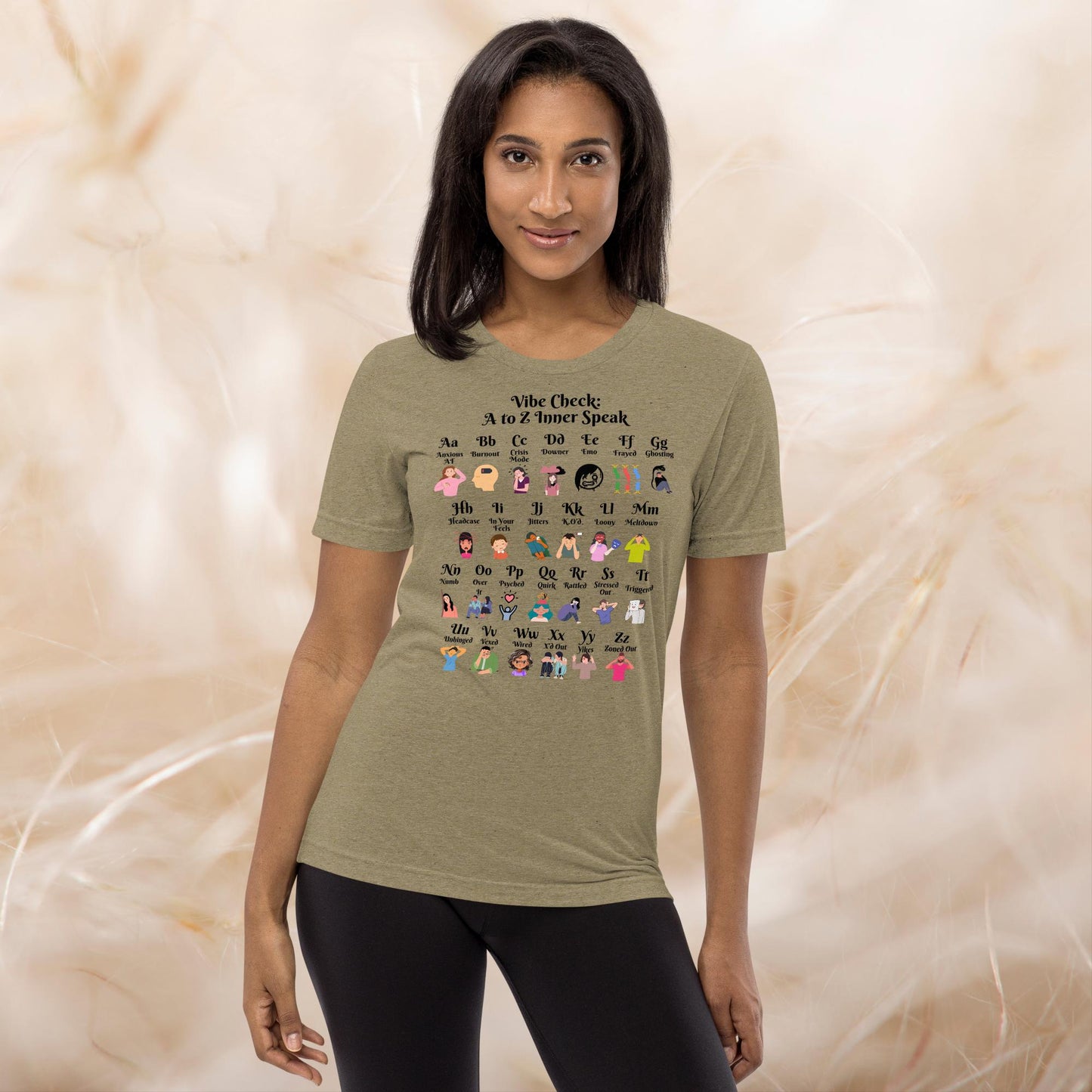 Vibe Check A-Z Mental Health Slang Shirt, Motivational Tee, Self-Care Tri-Blend Apparel, Therapy Gift for Anxiety
