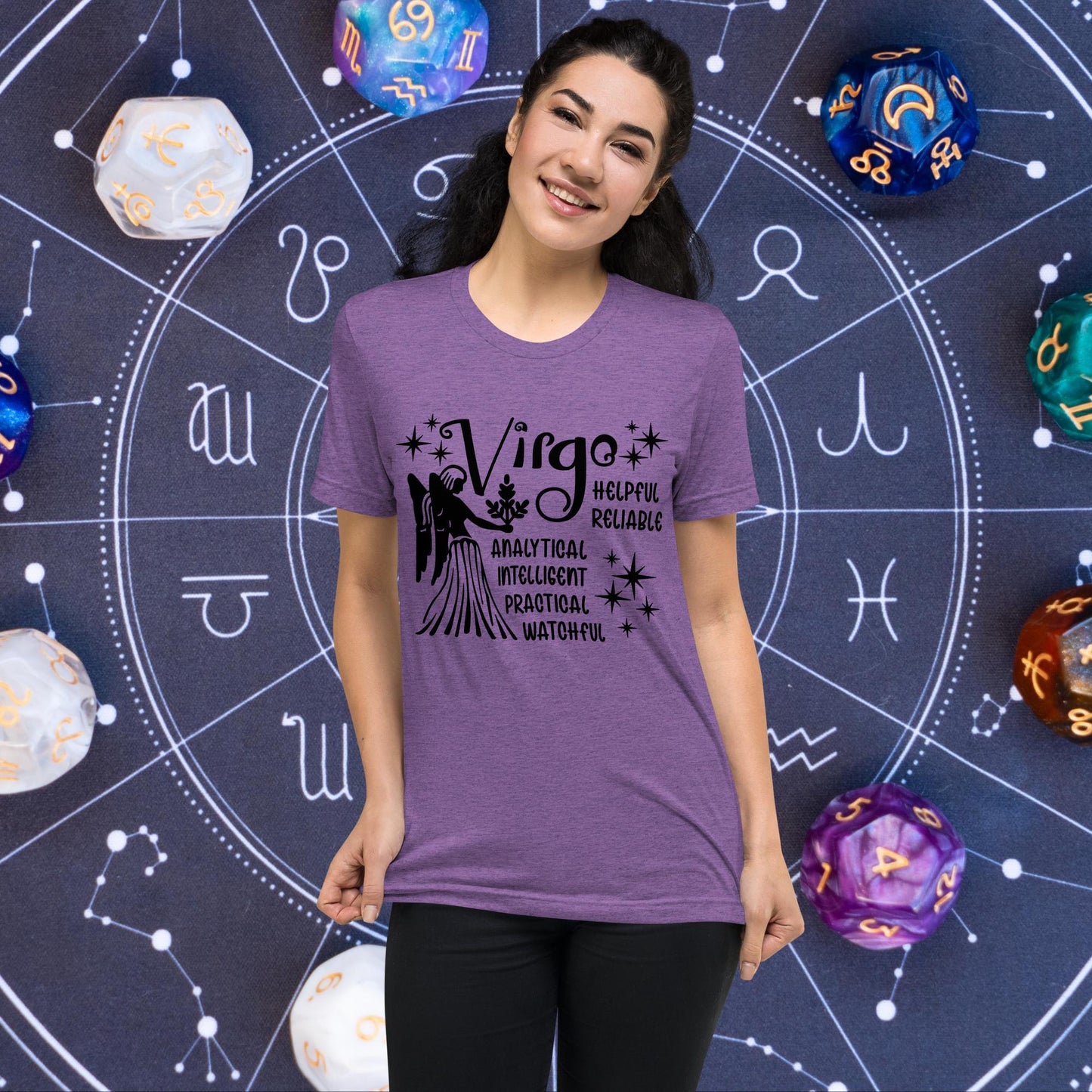 Virgo zodiac t-shirt with astrology graphic, short sleeve horoscope tee