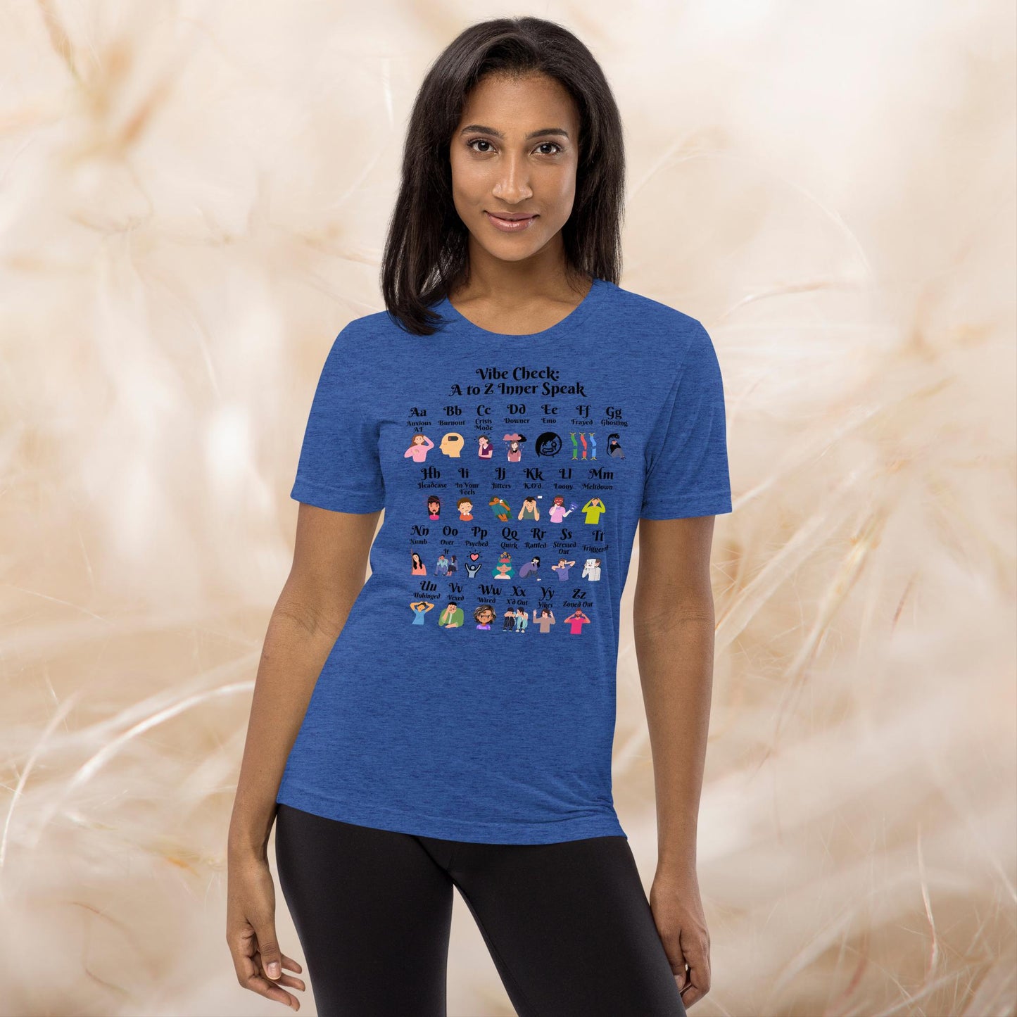 Vibe Check A-Z Mental Health Slang Shirt, Motivational Tee, Self-Care Tri-Blend Apparel, Therapy Gift for Anxiety