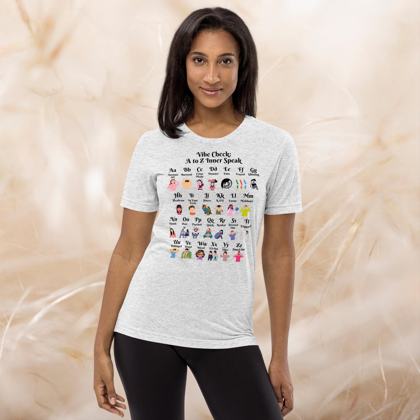 Vibe Check A-Z Mental Health Slang Shirt, Motivational Tee, Self-Care Tri-Blend Apparel, Therapy Gift for Anxiety