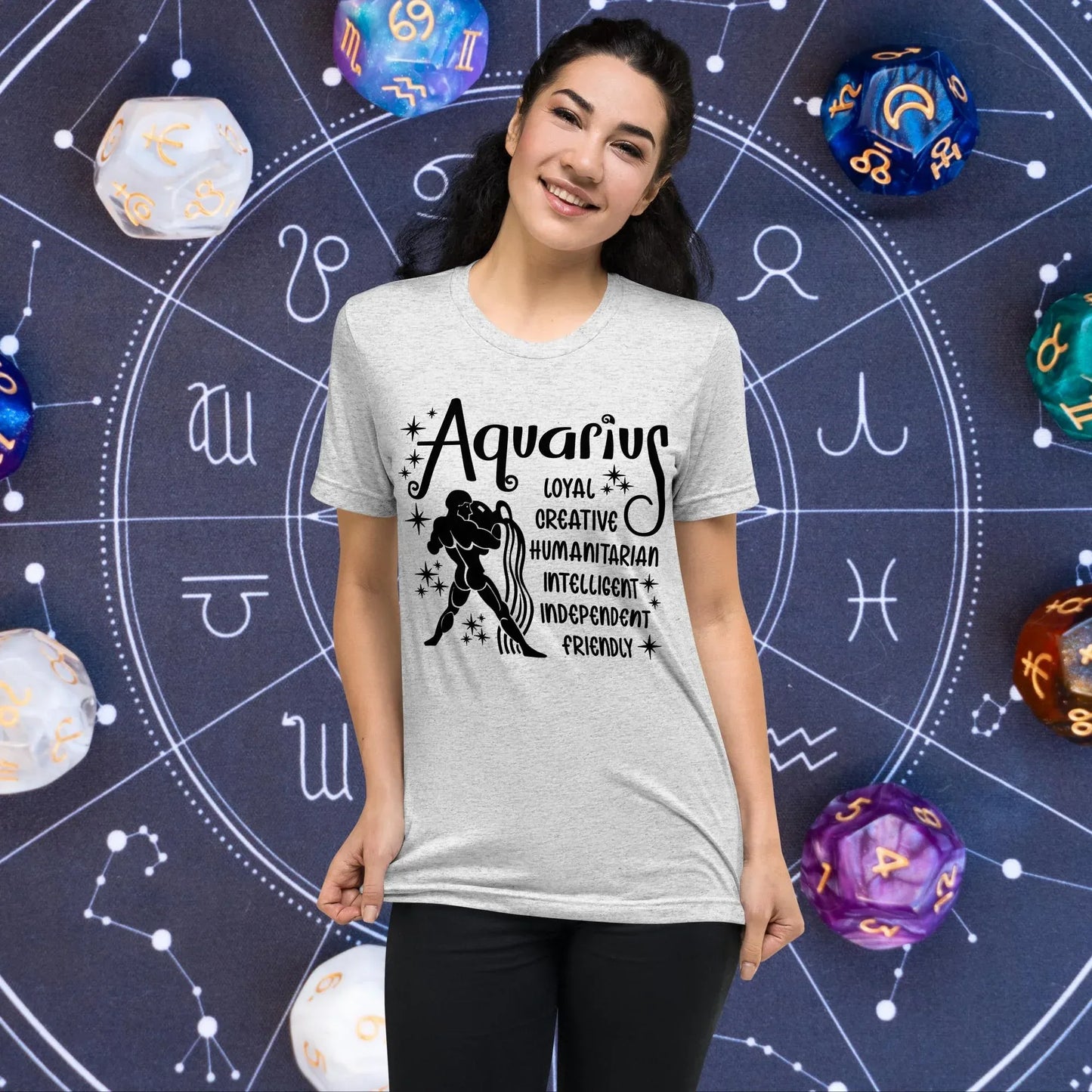 Aquarius zodiac t-shirt with astrology design, short sleeve unisex horoscope tee