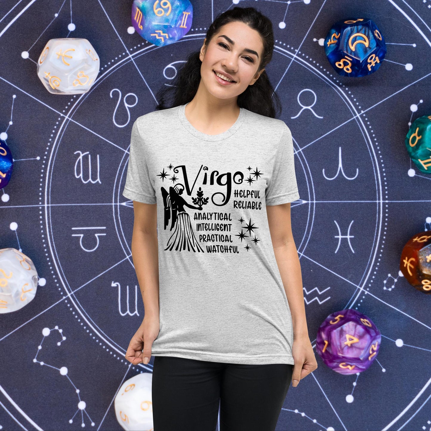 Virgo zodiac t-shirt with astrology graphic, short sleeve horoscope tee