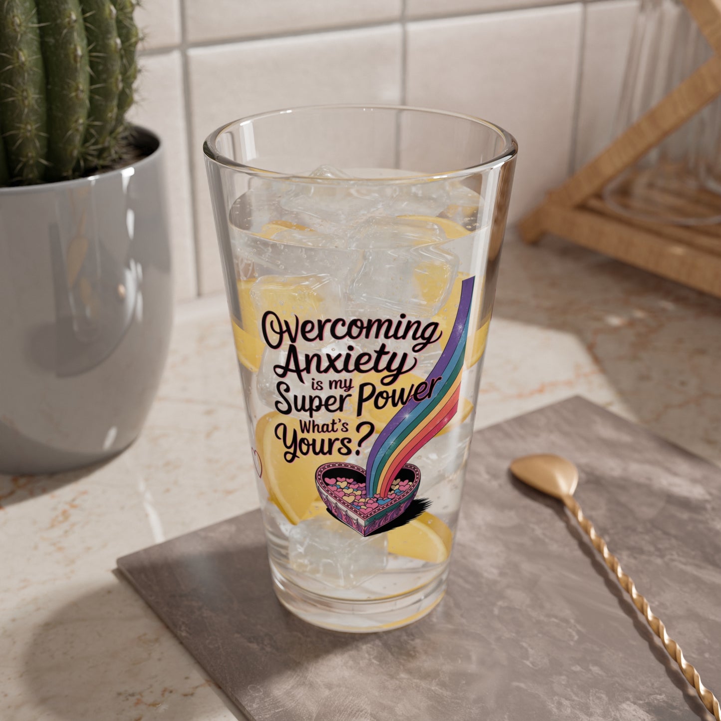 Overcoming Anxiety Is My Super Power What's Yours: Personalized Valentine's Day Affirmation Pint Glass – Valentine's Day Self-Care Gift, Mindful Positivity Drinkware