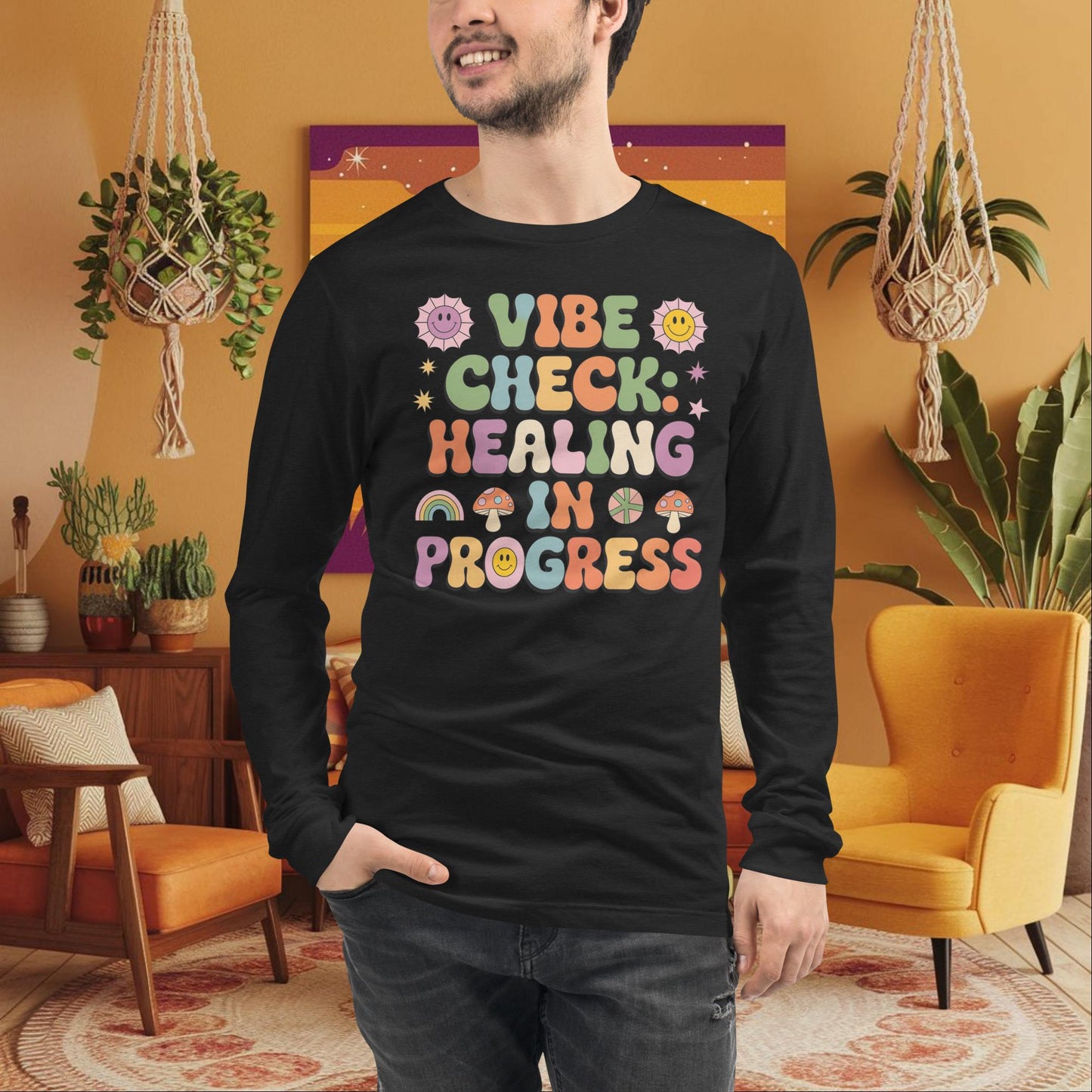 Vibe Check Healing in Progress Long Sleeve Tee - Emotional Growth & Wellness Shirt - MySisterIsASurvivor