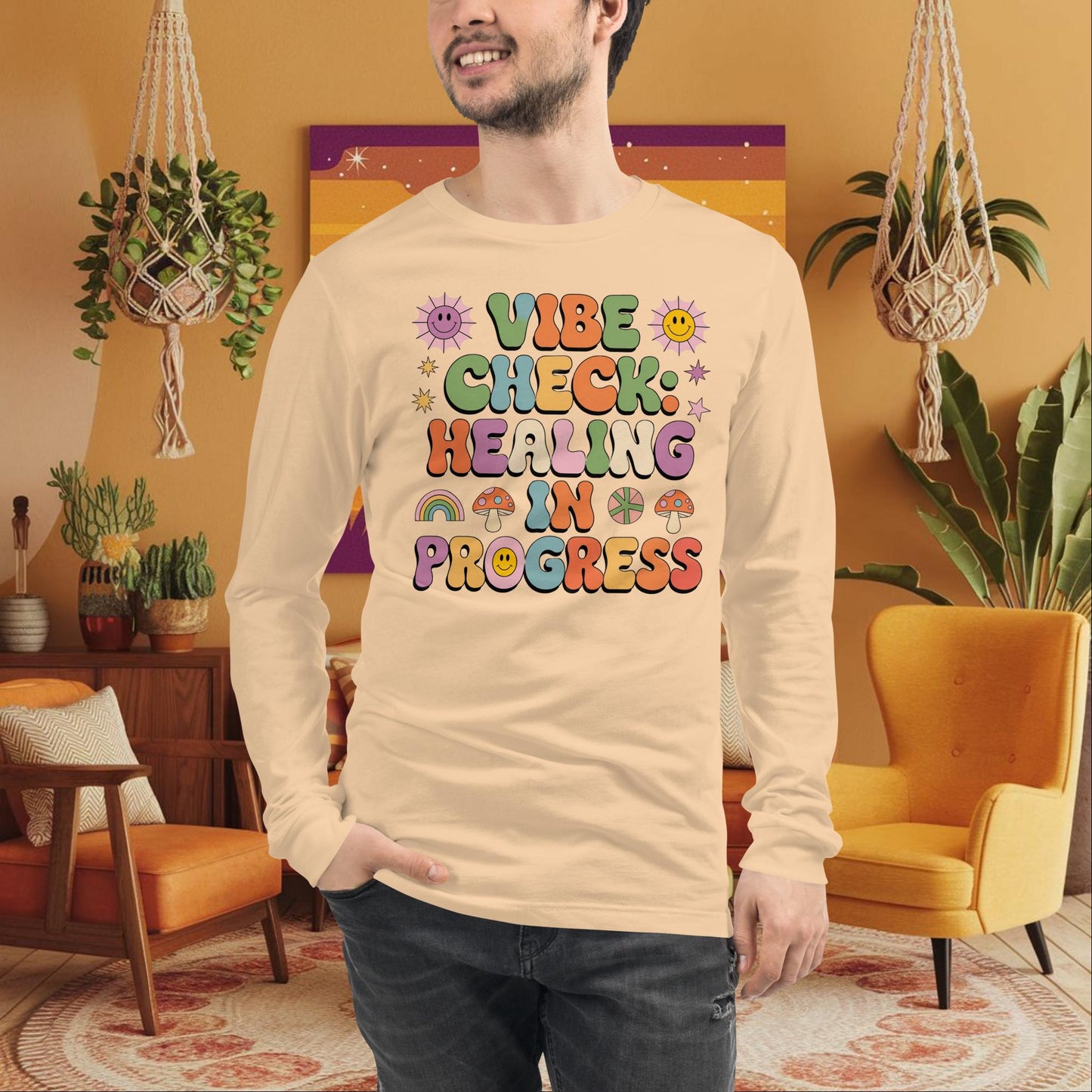 Vibe Check Healing in Progress Long Sleeve Tee - Emotional Growth & Wellness Shirt - MySisterIsASurvivor