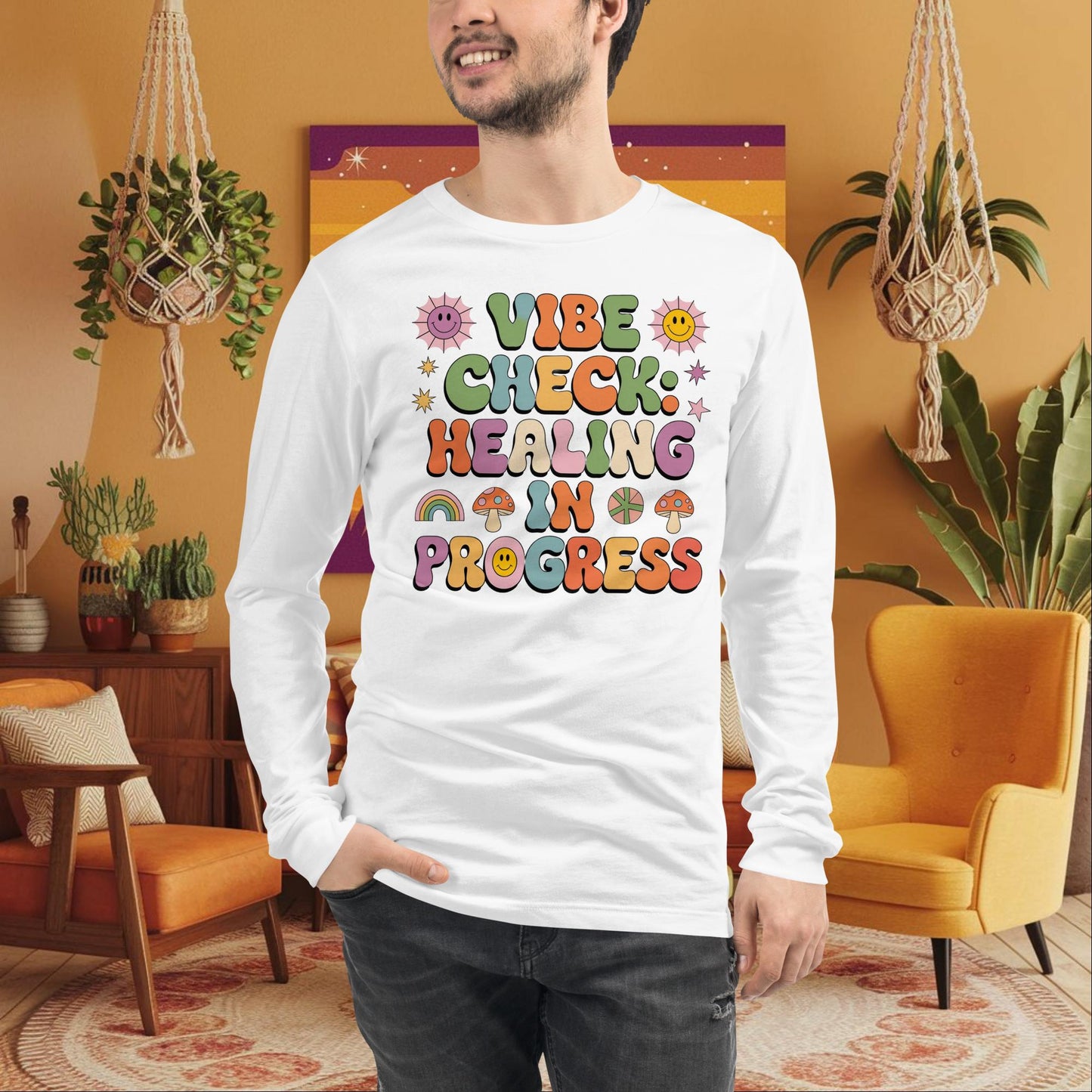 Vibe Check Healing in Progress Long Sleeve Tee - Emotional Growth & Wellness Shirt - MySisterIsASurvivor