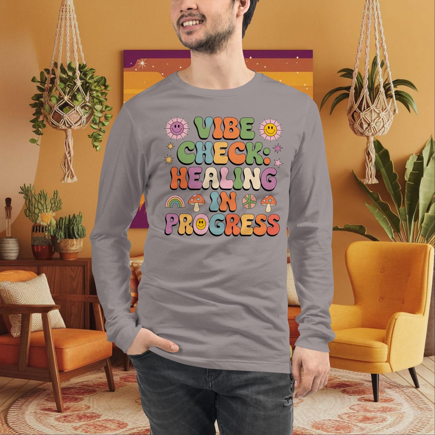 Vibe Check Healing in Progress Long Sleeve Tee - Emotional Growth & Wellness Shirt - MySisterIsASurvivor