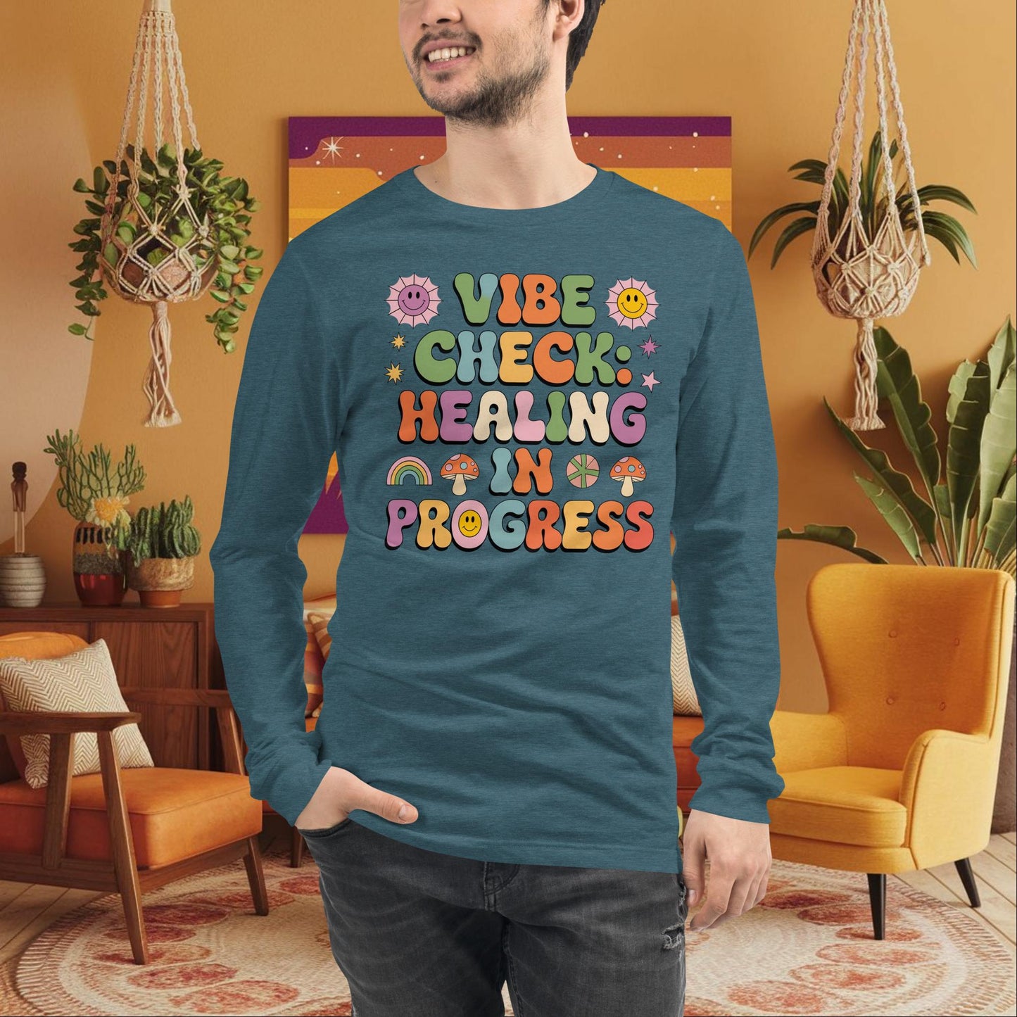 Vibe Check Healing in Progress Long Sleeve Tee - Emotional Growth & Wellness Shirt - MySisterIsASurvivor