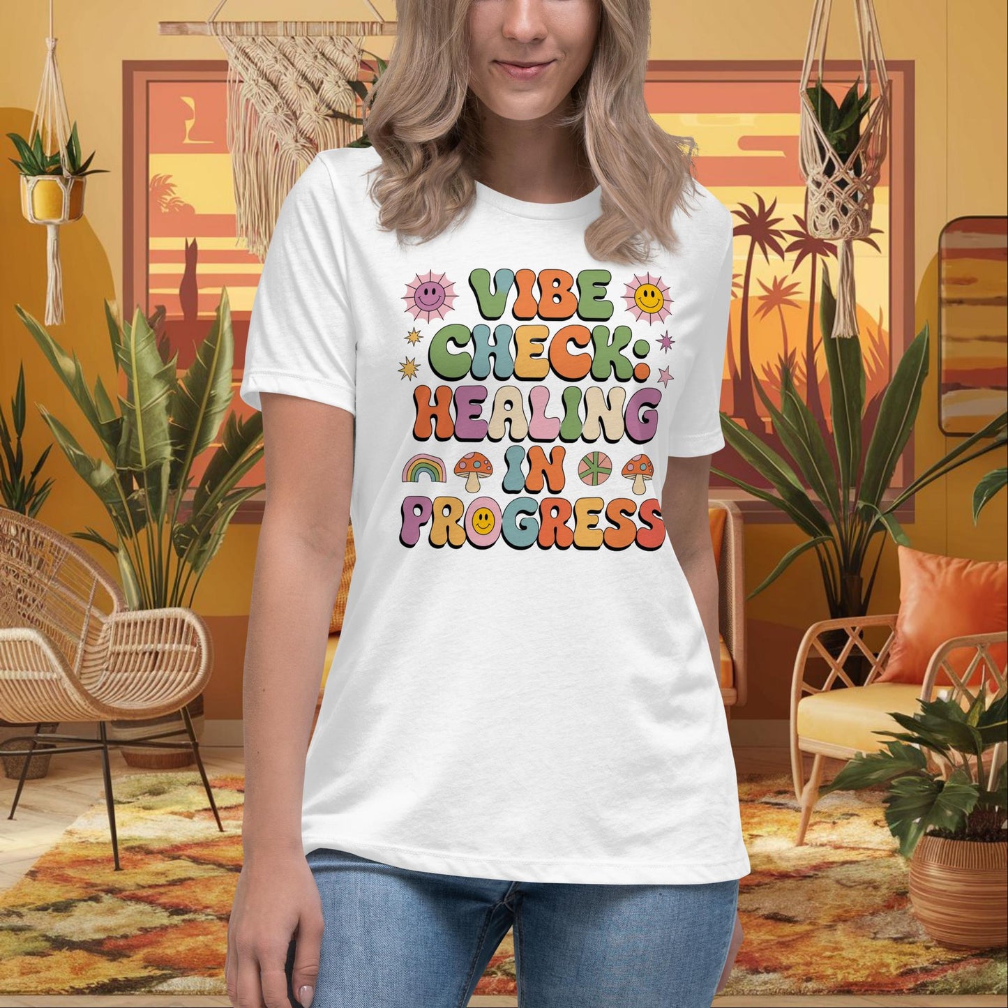 Vibe Check Healing in Progress Women’s Relaxed Tee - Positive Vibes & Support - MySisterIsASurvivor