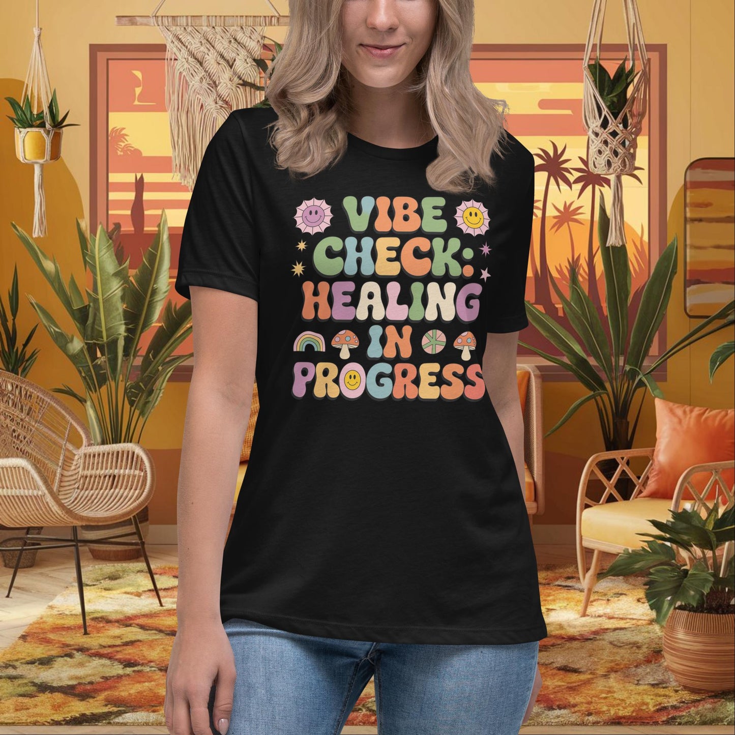 Vibe Check Healing in Progress Women’s Relaxed Tee - Positive Vibes & Support - MySisterIsASurvivor