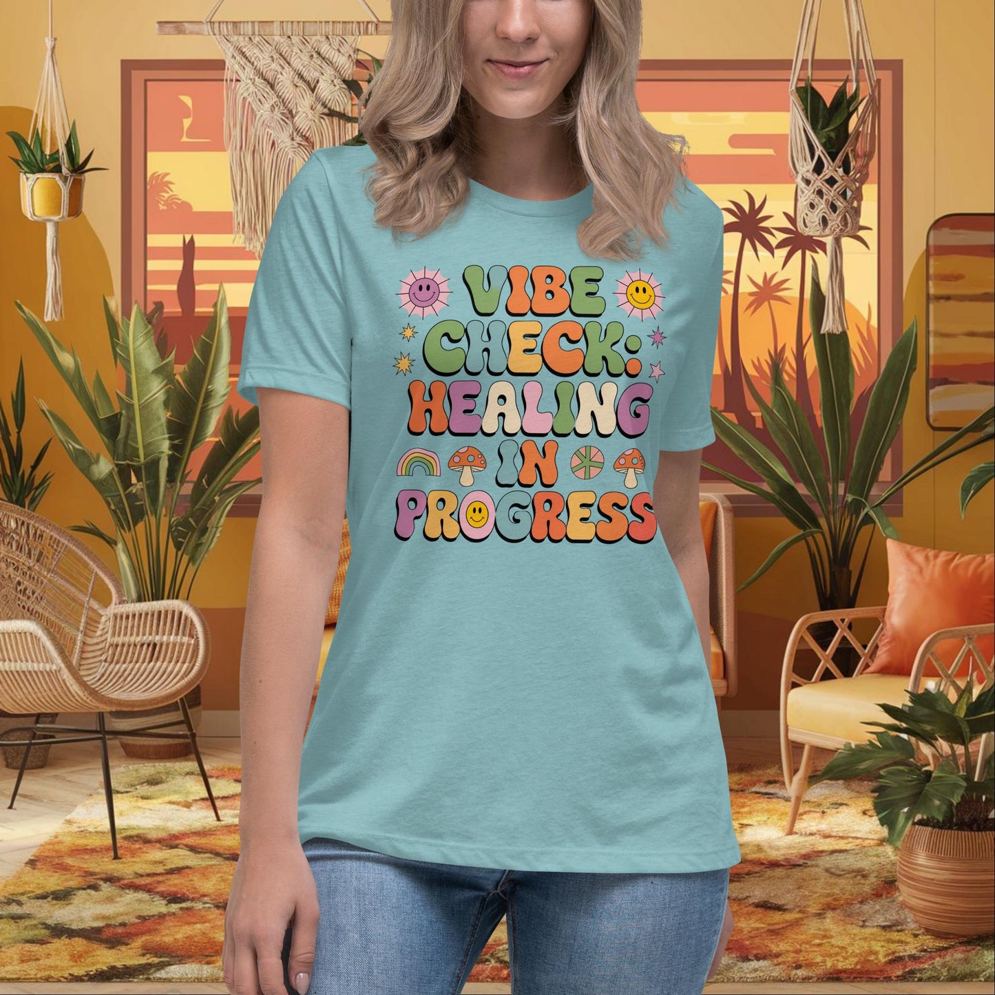 Vibe Check Healing in Progress Women’s Relaxed Tee - Positive Vibes & Support - MySisterIsASurvivor