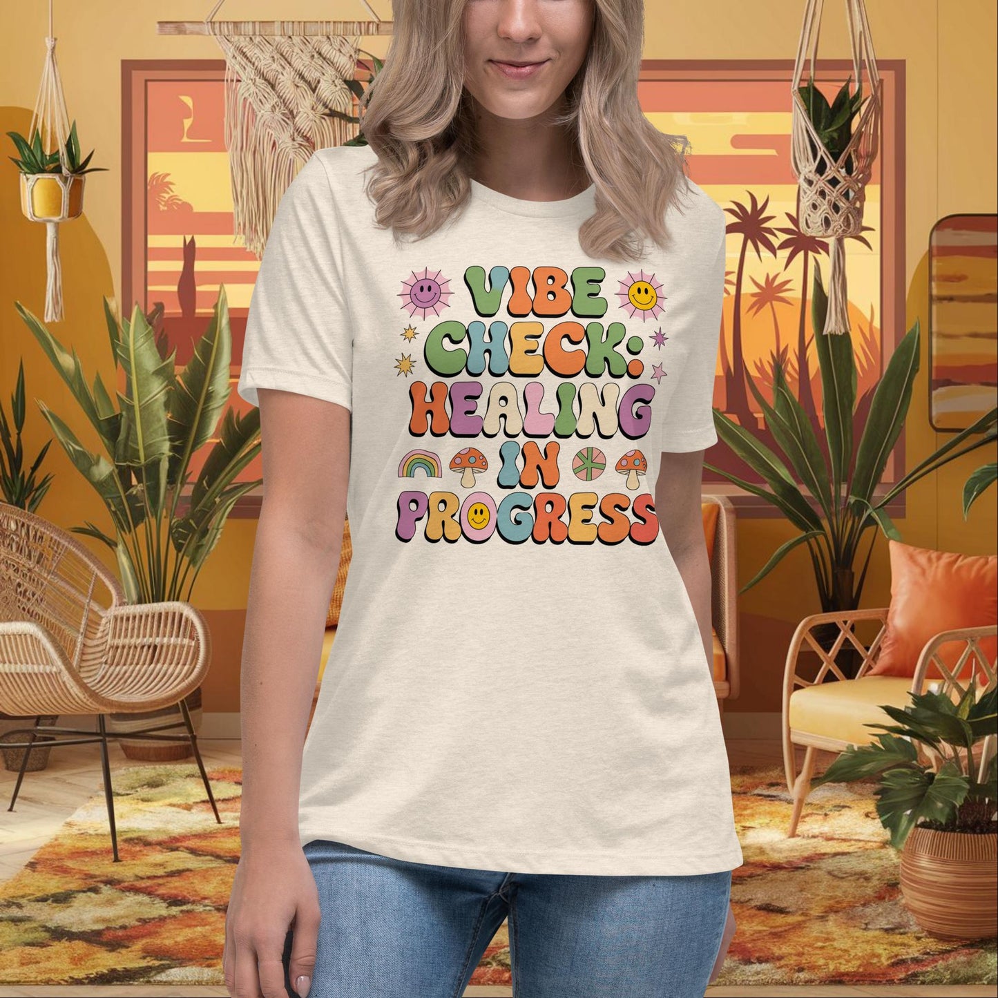 Vibe Check Healing in Progress Women’s Relaxed Tee - Positive Vibes & Support - MySisterIsASurvivor