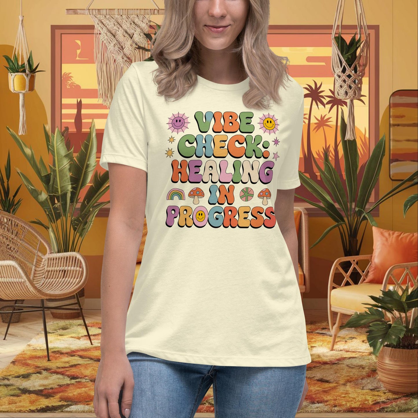 Vibe Check Healing in Progress Women’s Relaxed Tee - Positive Vibes & Support - MySisterIsASurvivor
